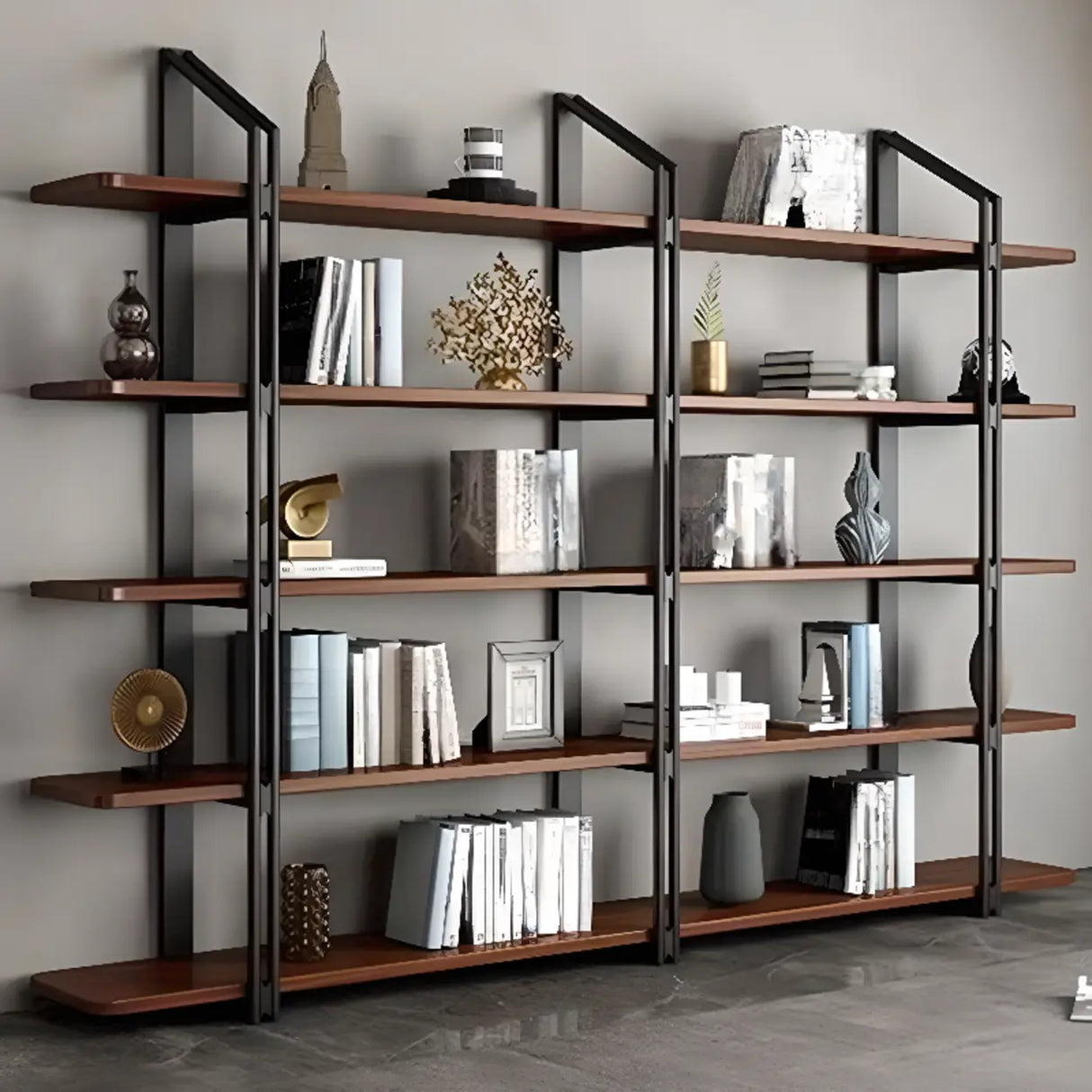 Industrial Pine Black Frame Etagere Large Bookshelf Image - 2