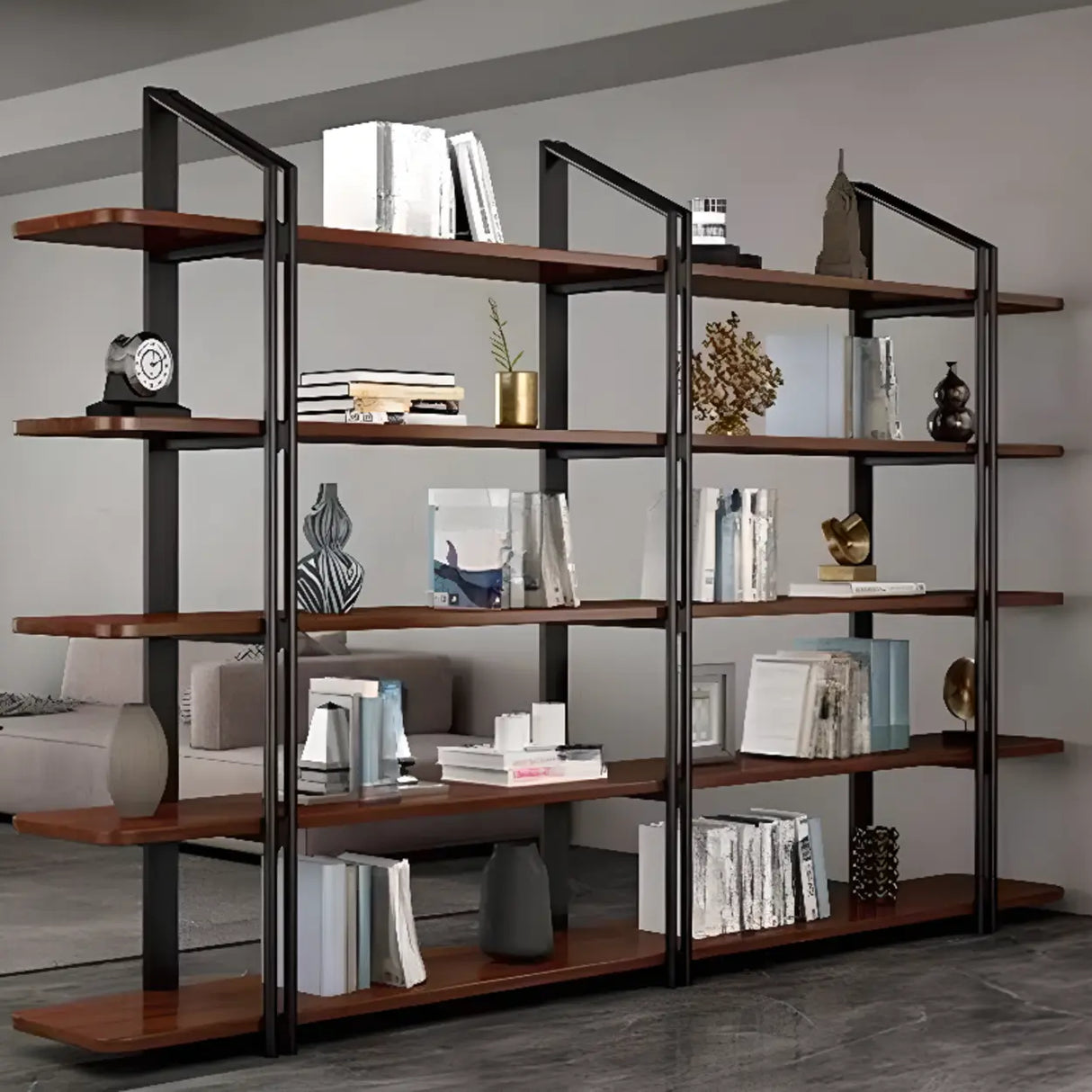 Industrial Pine Black Frame Etagere Large Bookshelf Image - 3