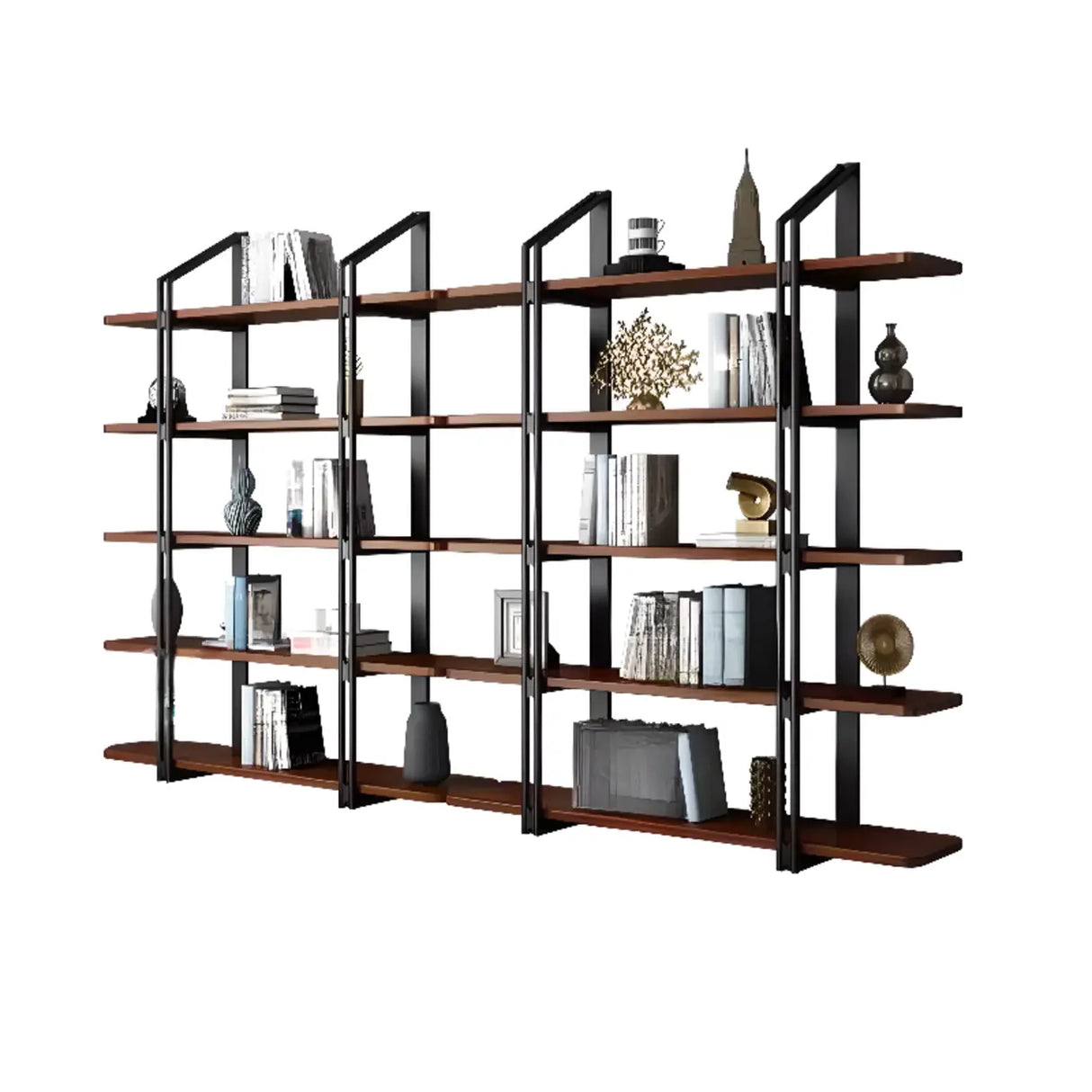 Industrial Pine Black Frame Etagere Large Bookshelf Image - 5