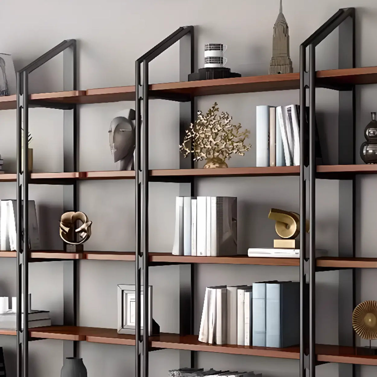 Industrial Pine Black Frame Etagere Large Bookshelf Image - 6