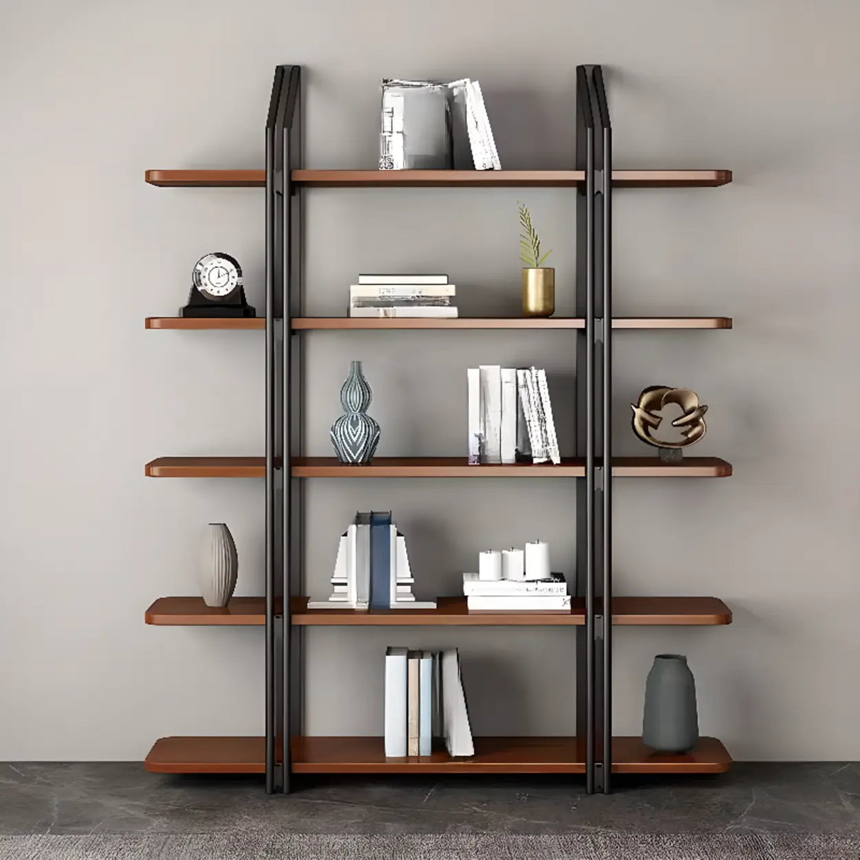 Industrial Pine Black Frame Etagere Large Bookshelf Image - 8
