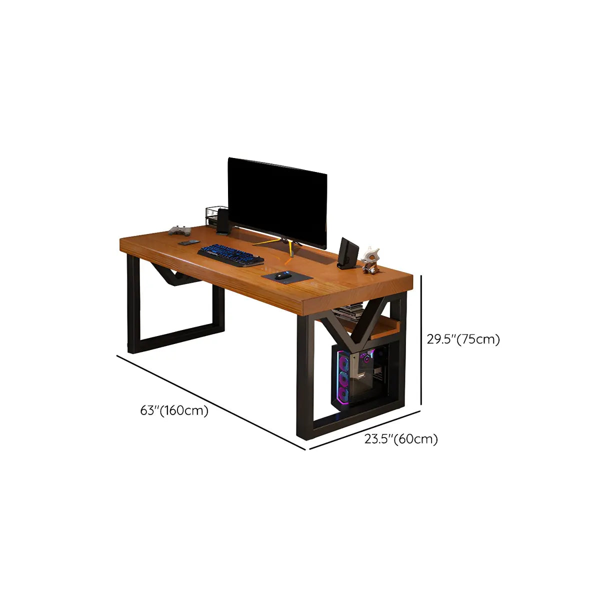 Industrial Pine Wood Shelf Rectangle Sled Gaming Desk Image - 19