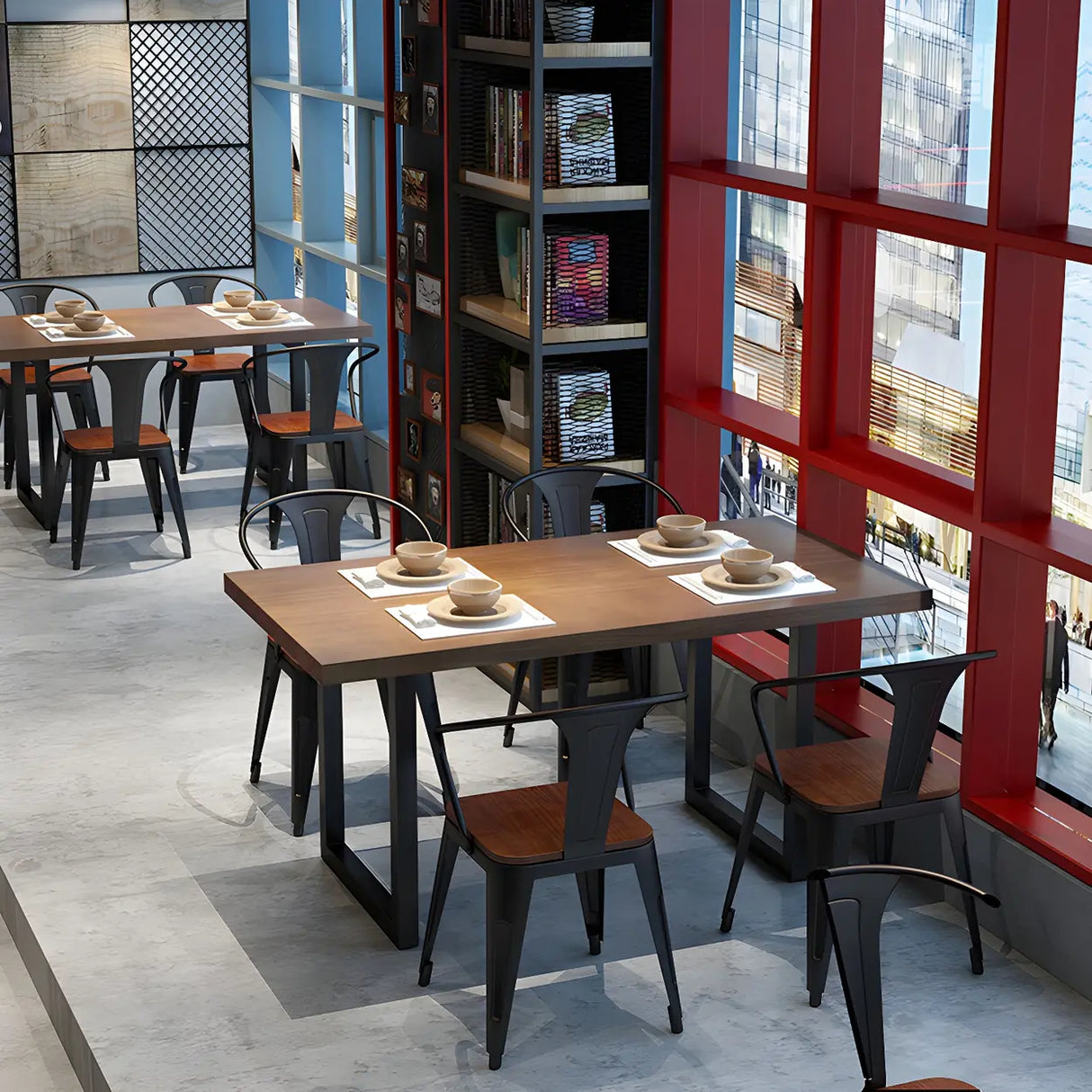 Industrial Rectangle Wood Brown Sled Base Dining Table Image - 10