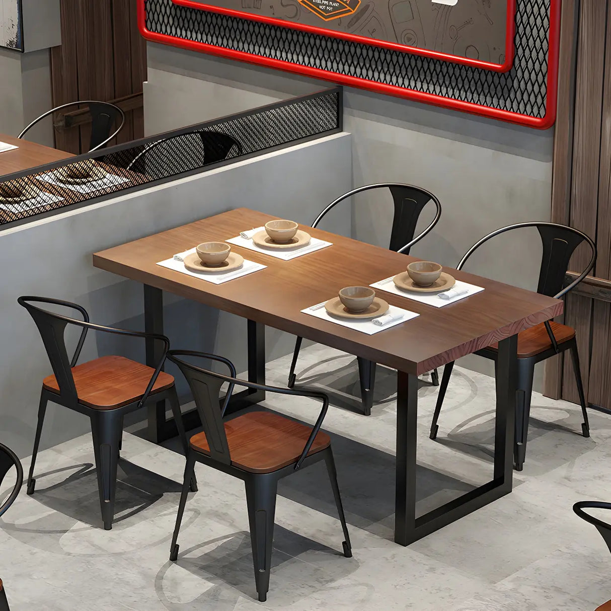 Industrial Rectangle Wood Brown Sled Base Dining Table Image - 11