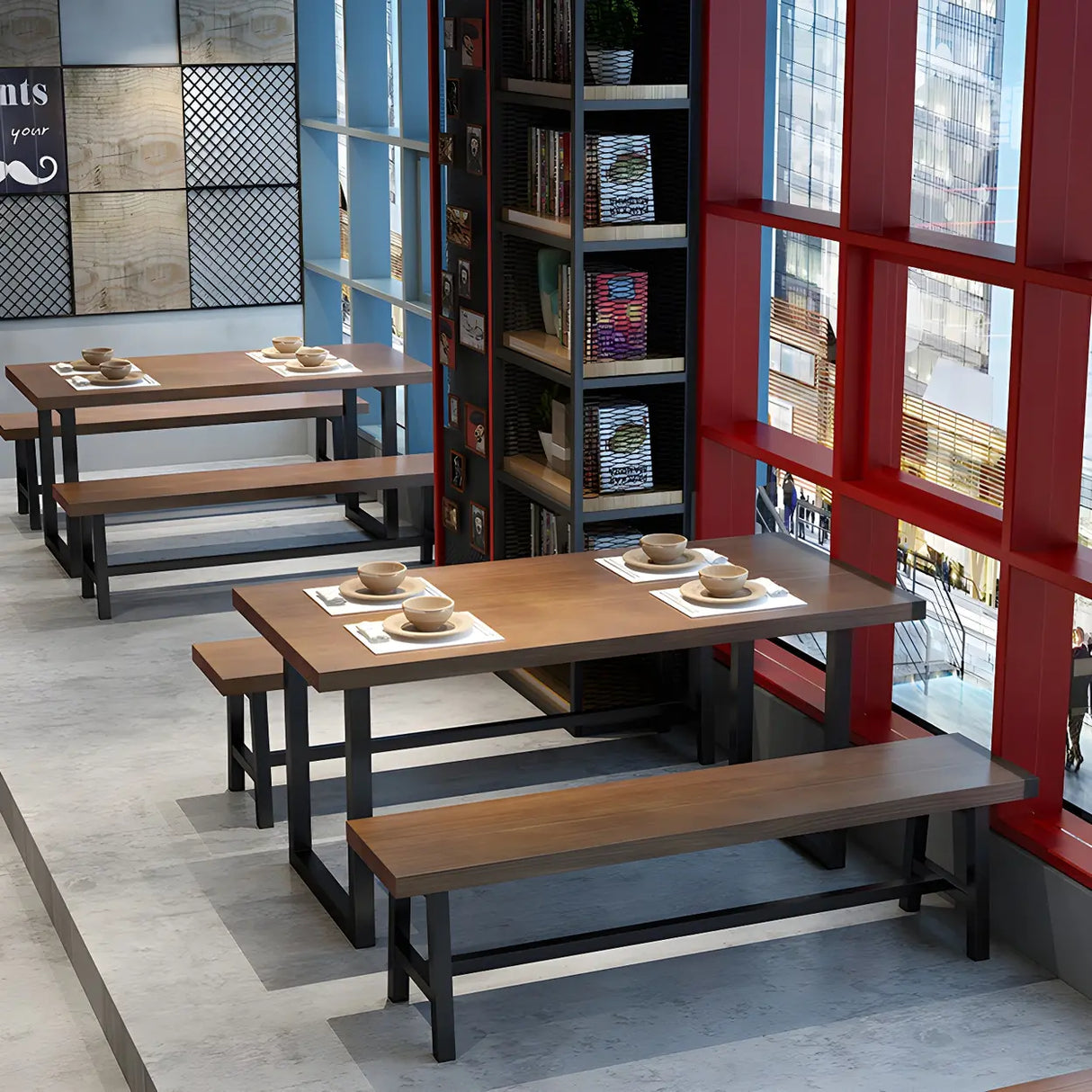 Industrial Rectangle Wood Brown Sled Base Dining Table Image - 12