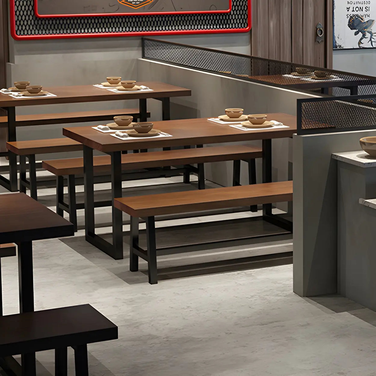 Industrial Rectangle Wood Brown Sled Base Dining Table Image - 13