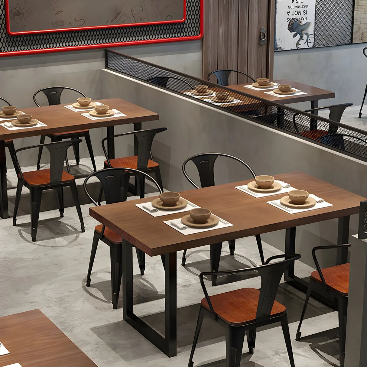 Industrial Rectangle Wood Brown Sled Base Dining Table Image - 14