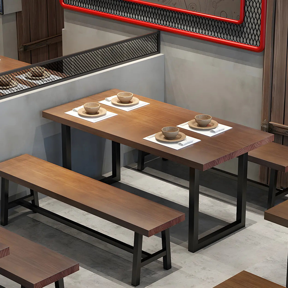 Industrial Rectangle Wood Brown Sled Base Dining Table Image - 3