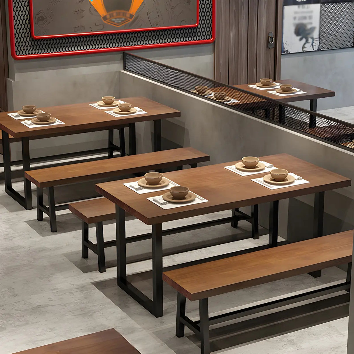 Industrial Rectangle Wood Brown Sled Base Dining Table Image - 4