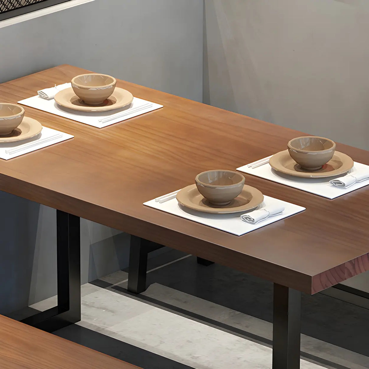 Industrial Rectangle Wood Brown Sled Base Dining Table Image - 6