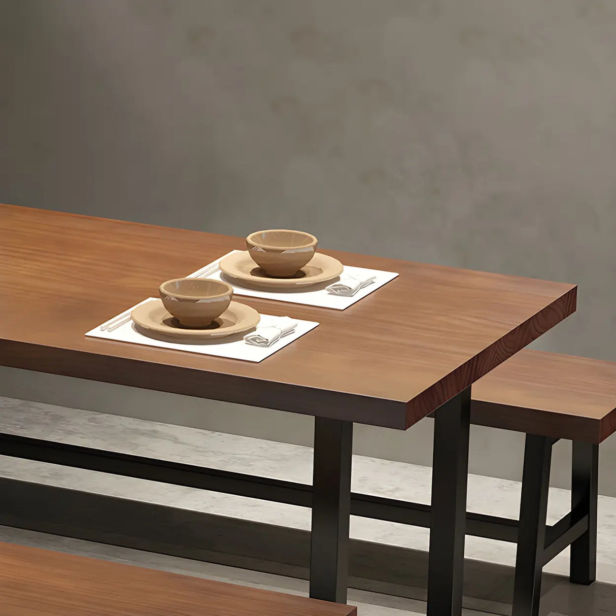 Industrial Rectangle Wood Brown Sled Base Dining Table Image - 7