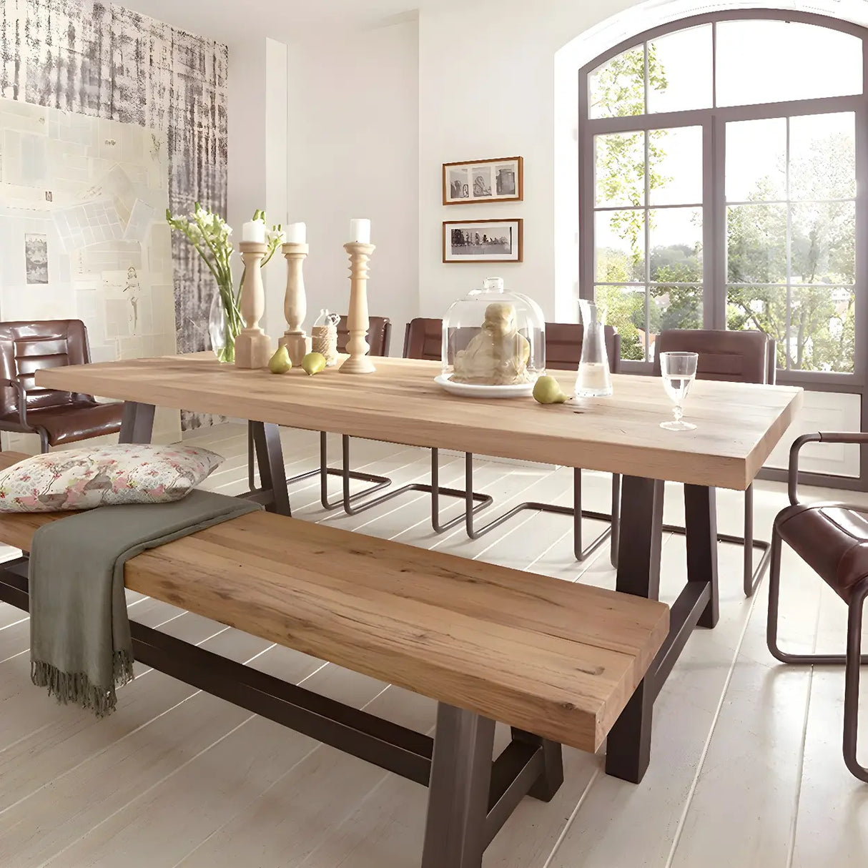 Industrial Rectangle Wood Natural Finish Dining Table Image - 1
