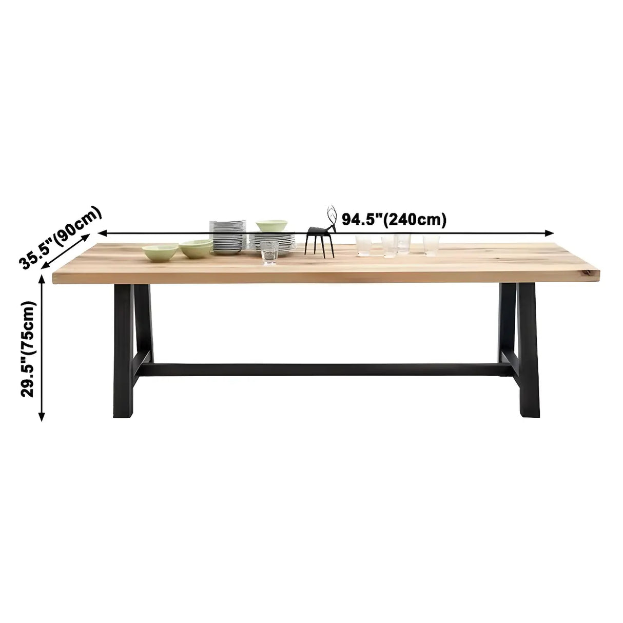 Industrial Rectangle Wood Natural Finish Dining Table Image - 12