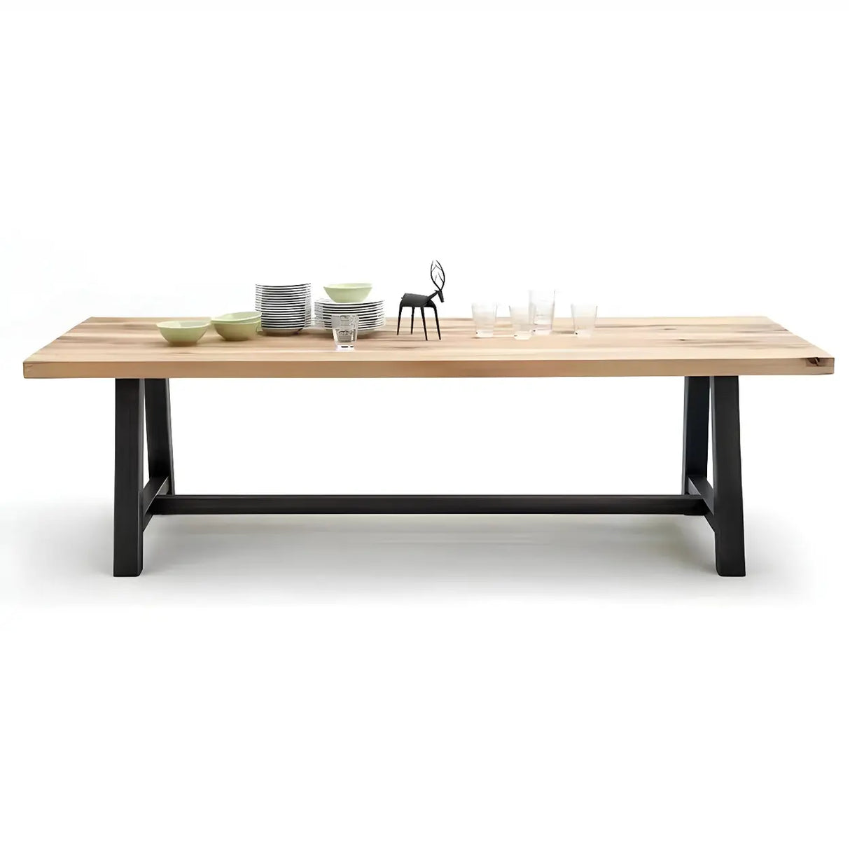 Industrial Rectangle Wood Natural Finish Dining Table Image - 5