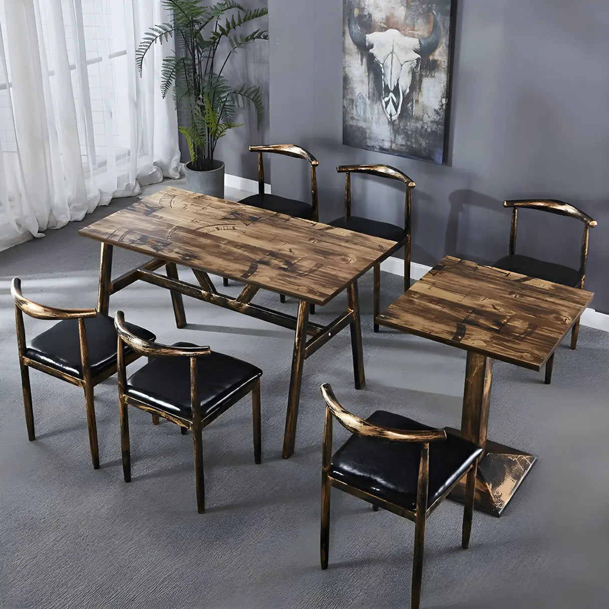 Industrial Rectangular Brown Dining Table for Kitchen Image - 1