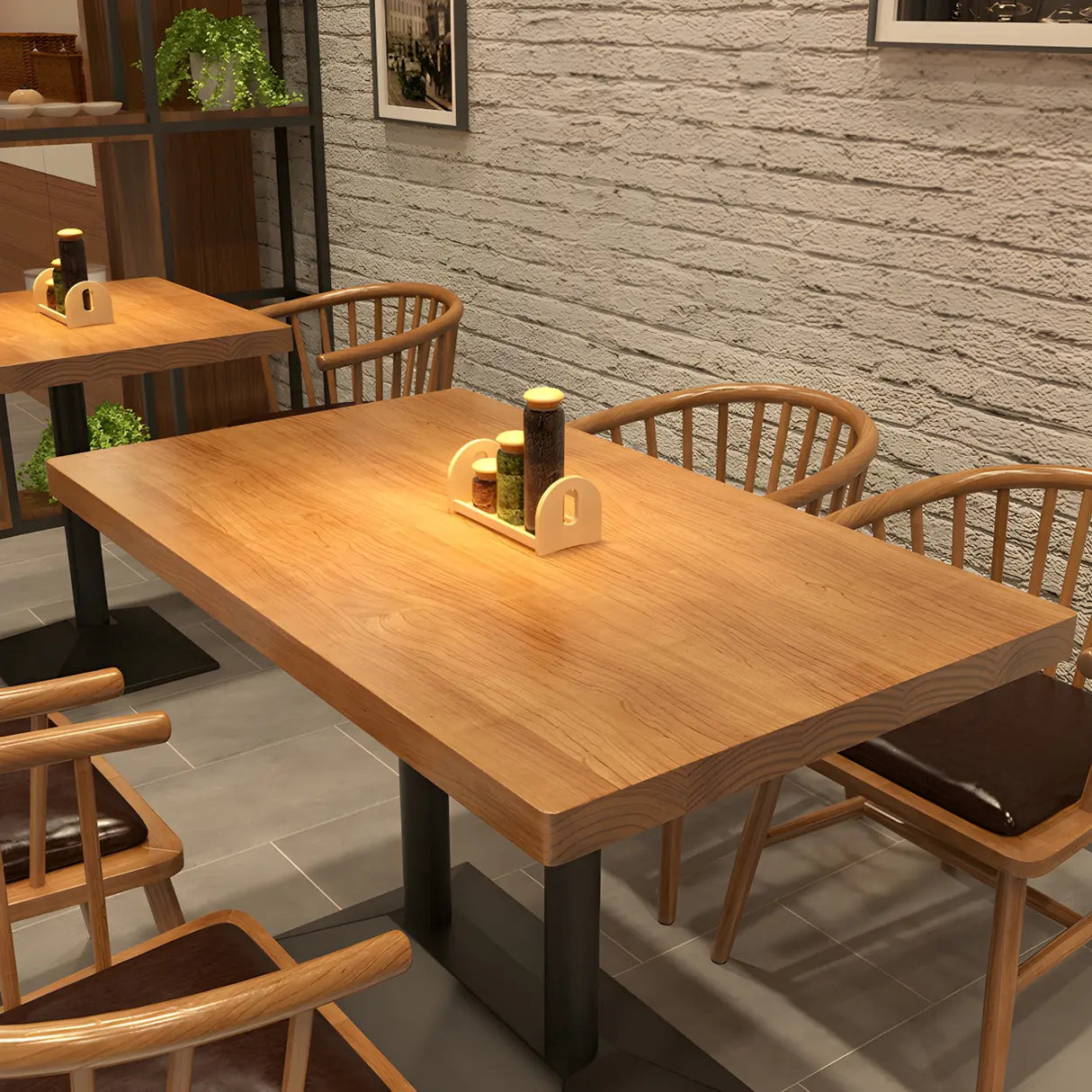 Industrial Rectangular Wood Brown Dining Table Image - 2