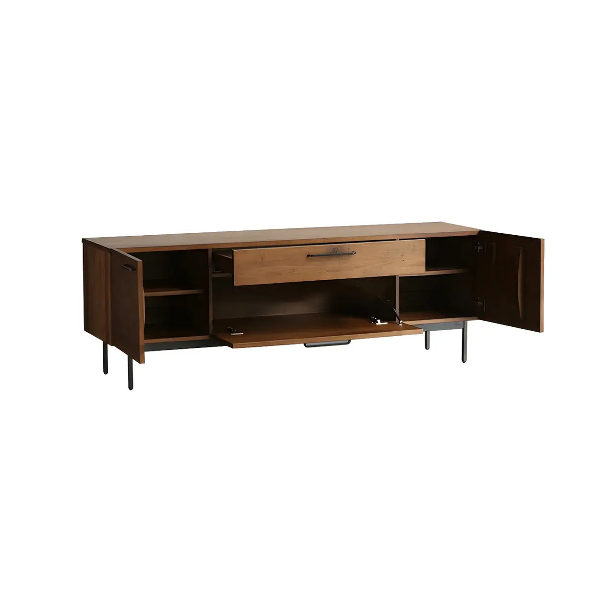 Industrial Rectangular Wood Living Room TV Stand Brown Image - 11