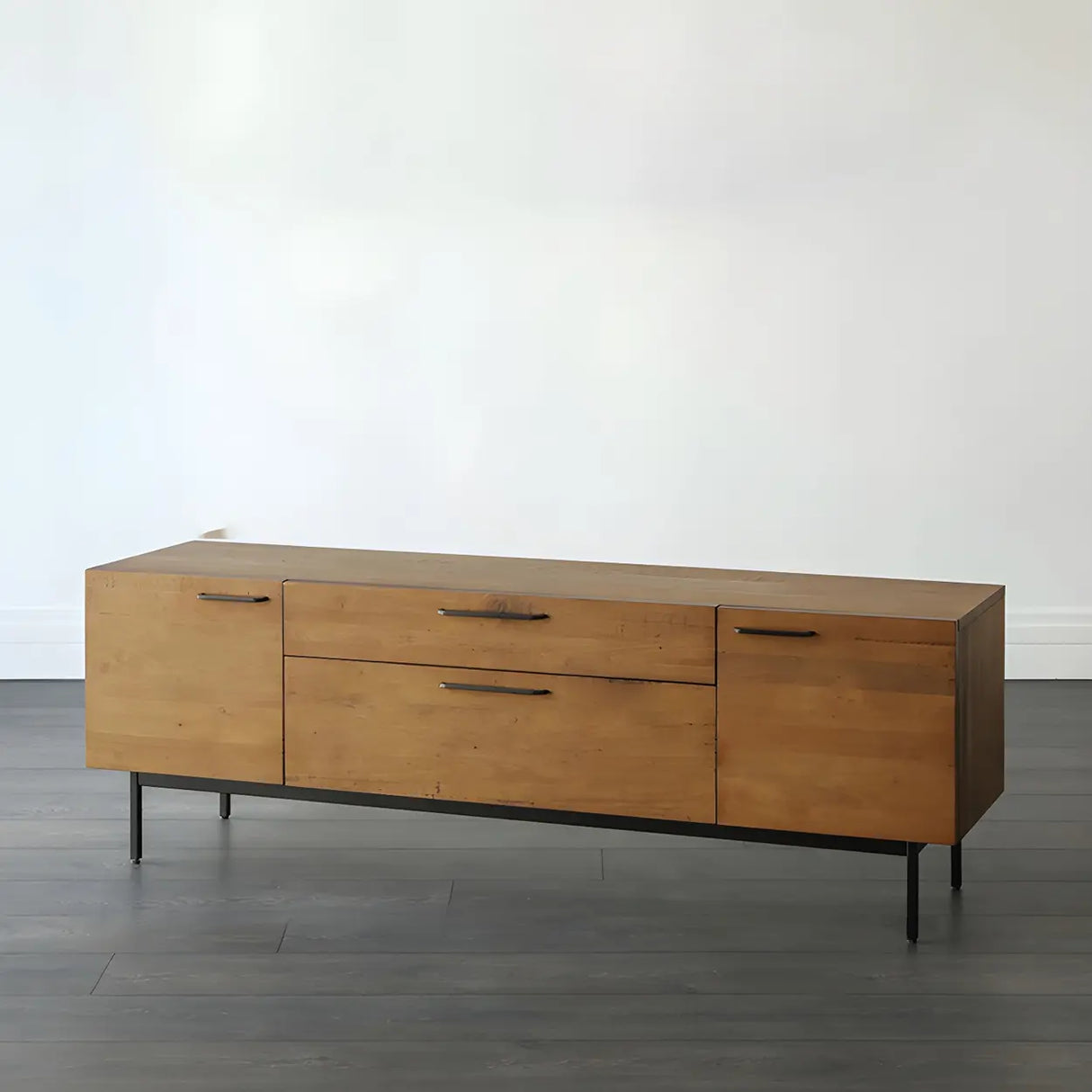 Industrial Rectangular Wood Living Room TV Stand Brown Image - 14