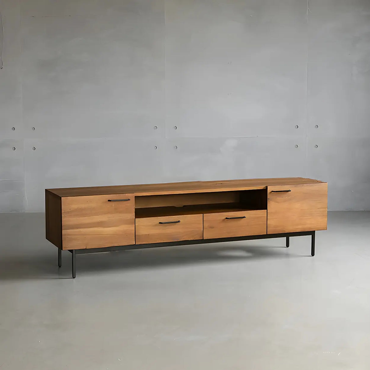 Industrial Rectangular Wood Living Room TV Stand Brown Image - 15