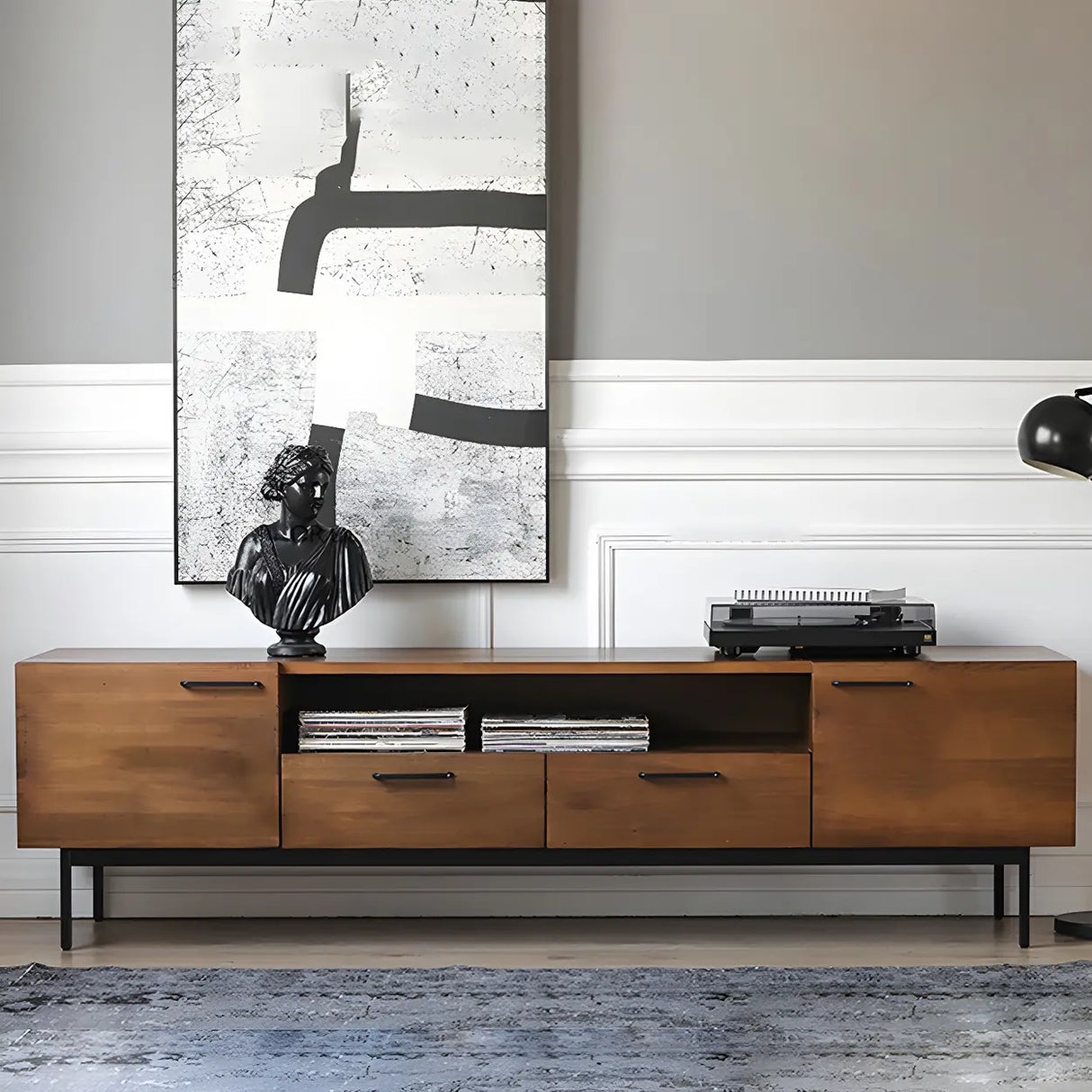 Industrial Rectangular Wood Living Room TV Stand Brown Image - 2