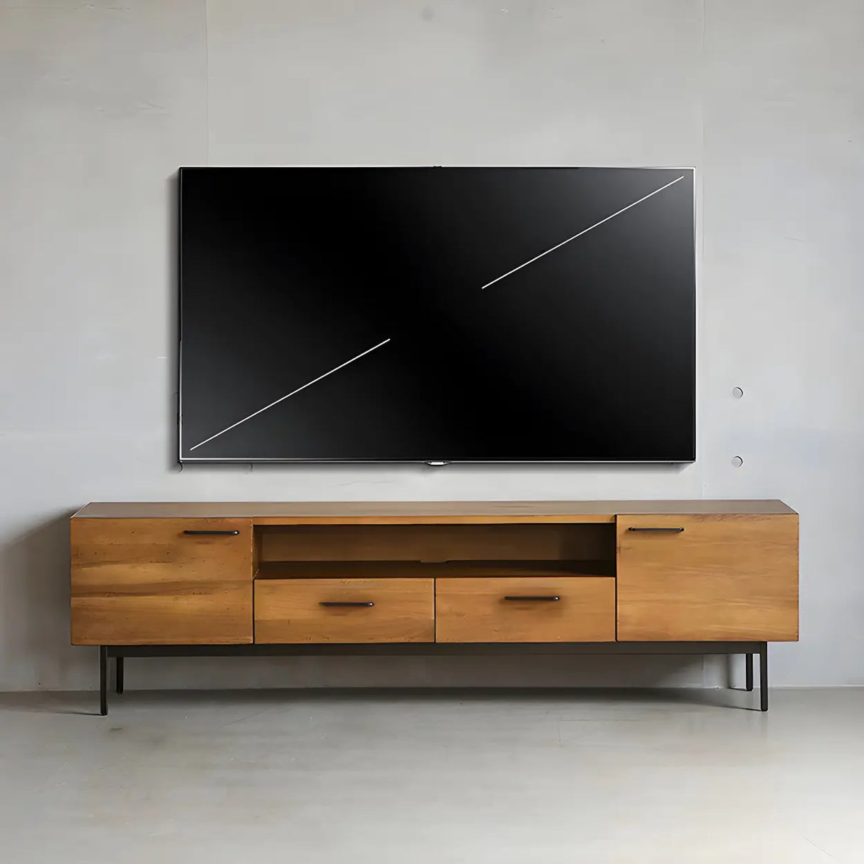 Industrial Rectangular Wood Living Room TV Stand Brown Image - 4