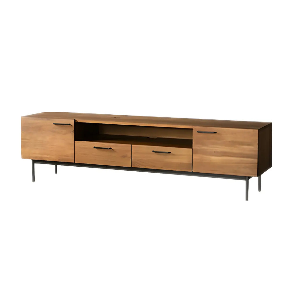 Industrial Rectangular Wood Living Room TV Stand Brown Image - 5