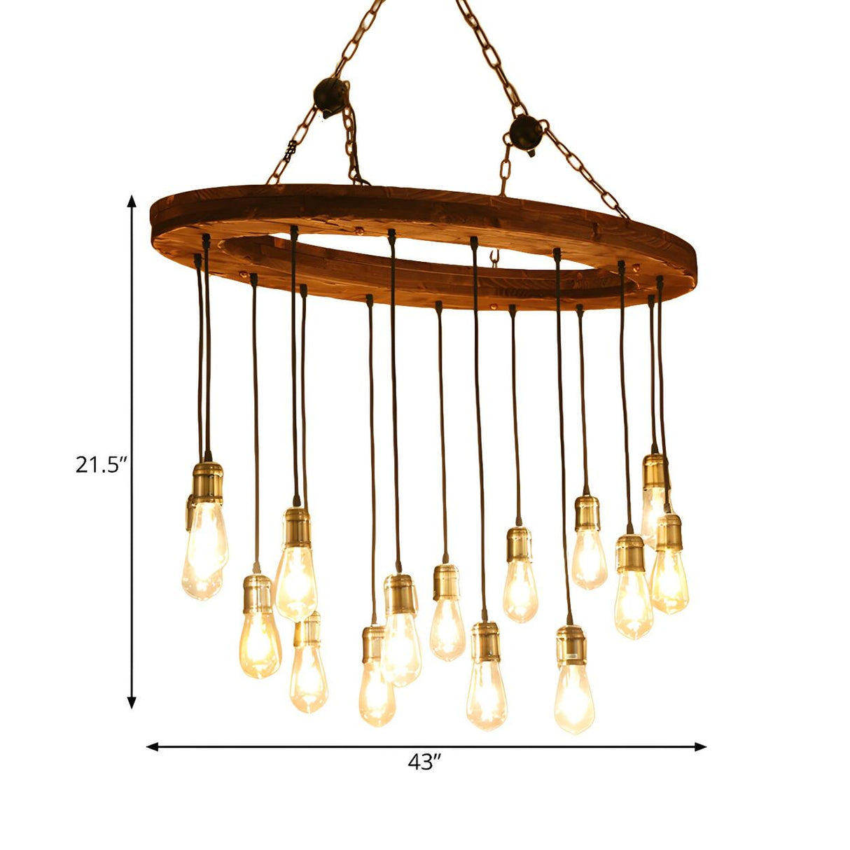 Industrial Restaurant Circular Wood Exposed Bulbs Chandelier