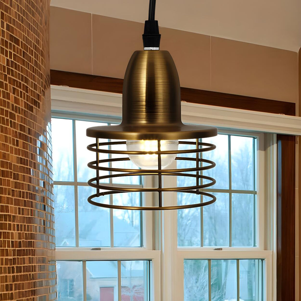 Industrial Retro Metal Wire Cage Kitchen Pendant Light Image - 8