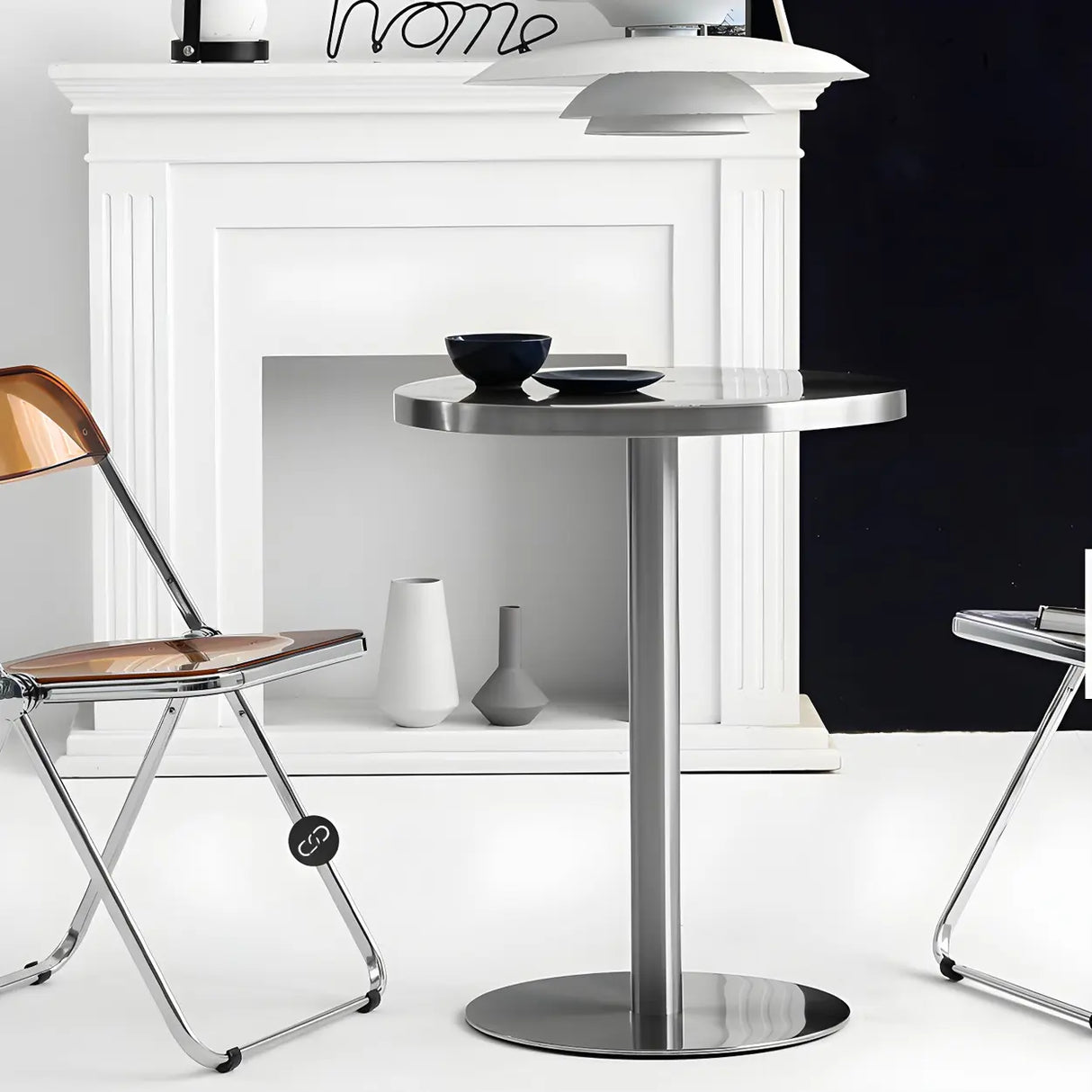 Industrial Round Stainless Steel Silver Dining Table Image - 10