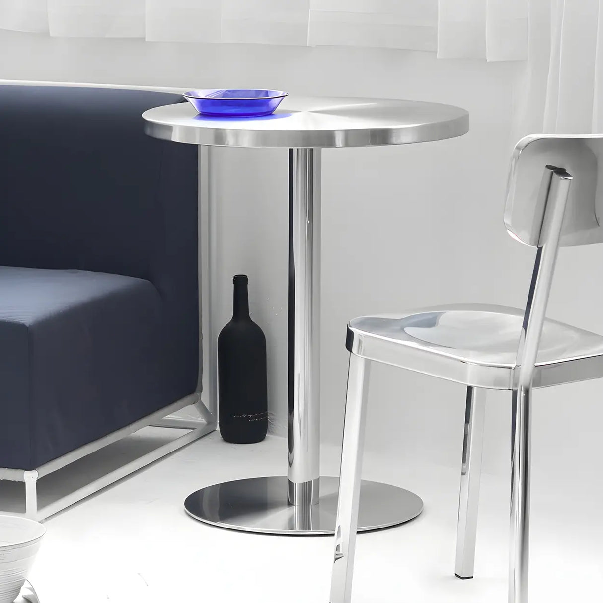 Industrial Round Stainless Steel Silver Dining Table Image - 12