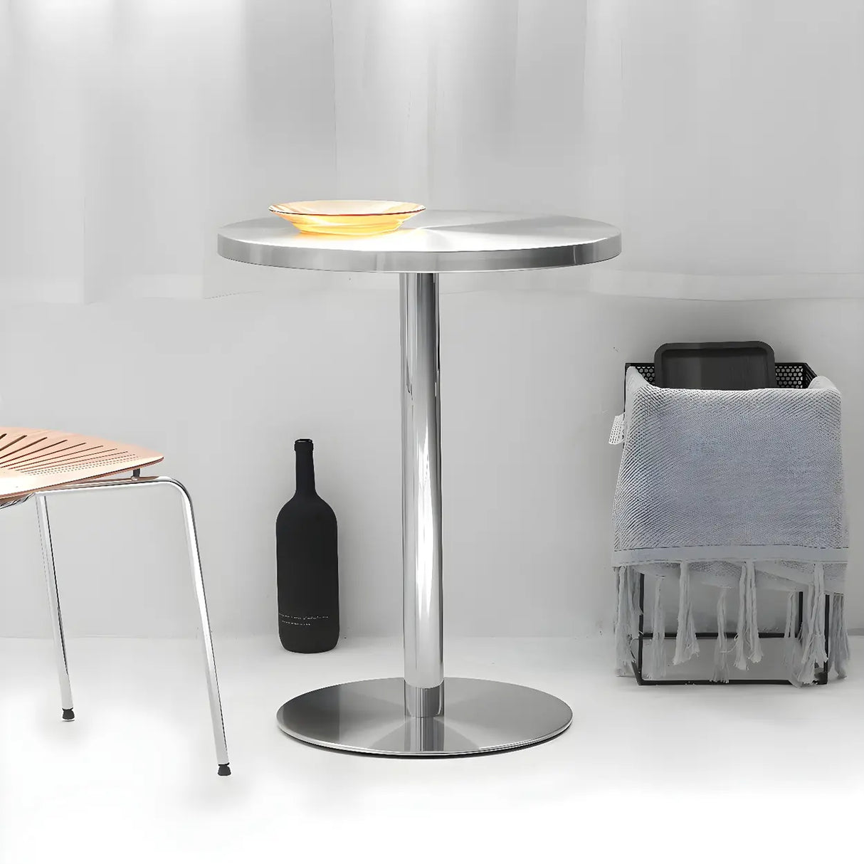 Industrial Round Stainless Steel Silver Dining Table Image - 1