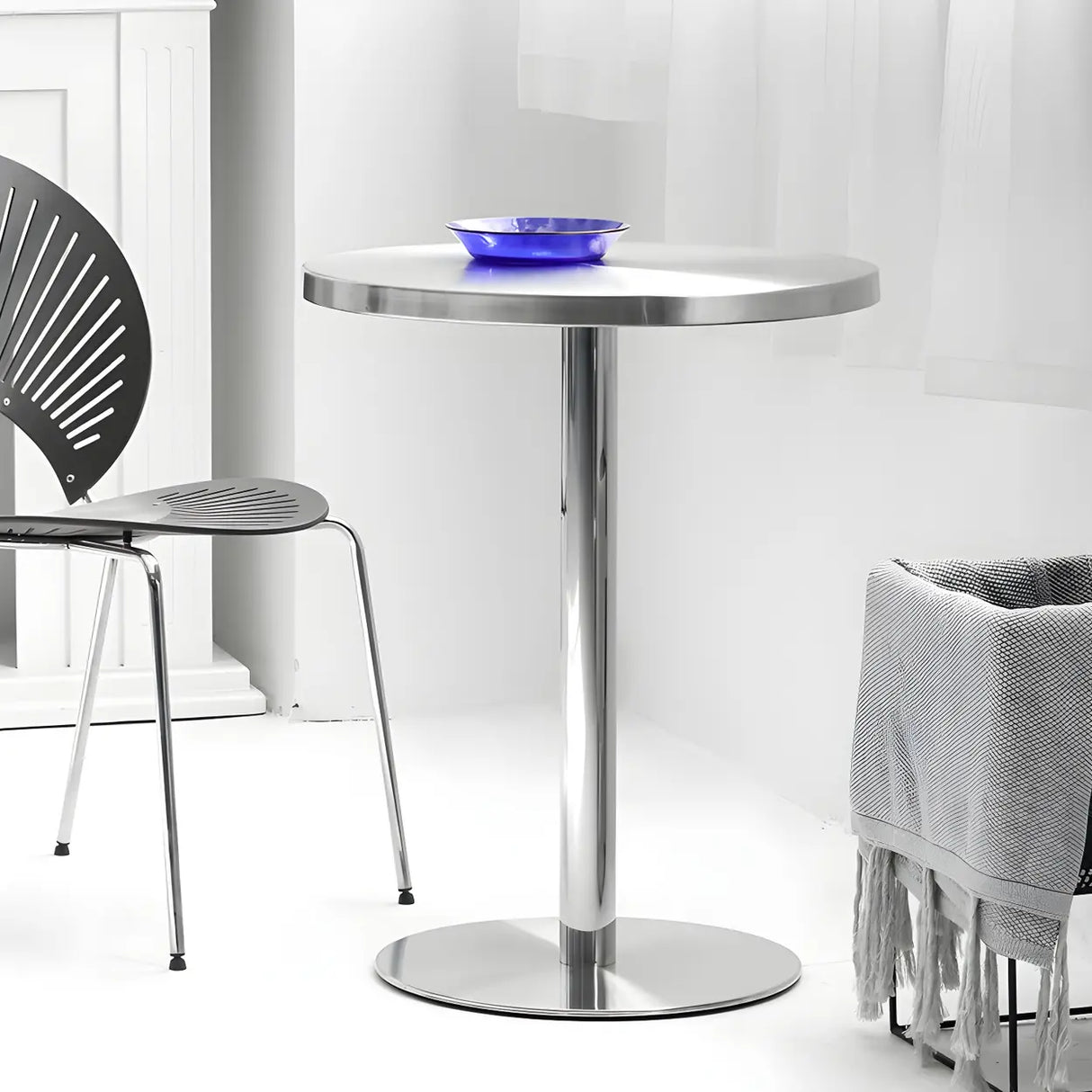 Industrial Round Stainless Steel Silver Dining Table Image - 9