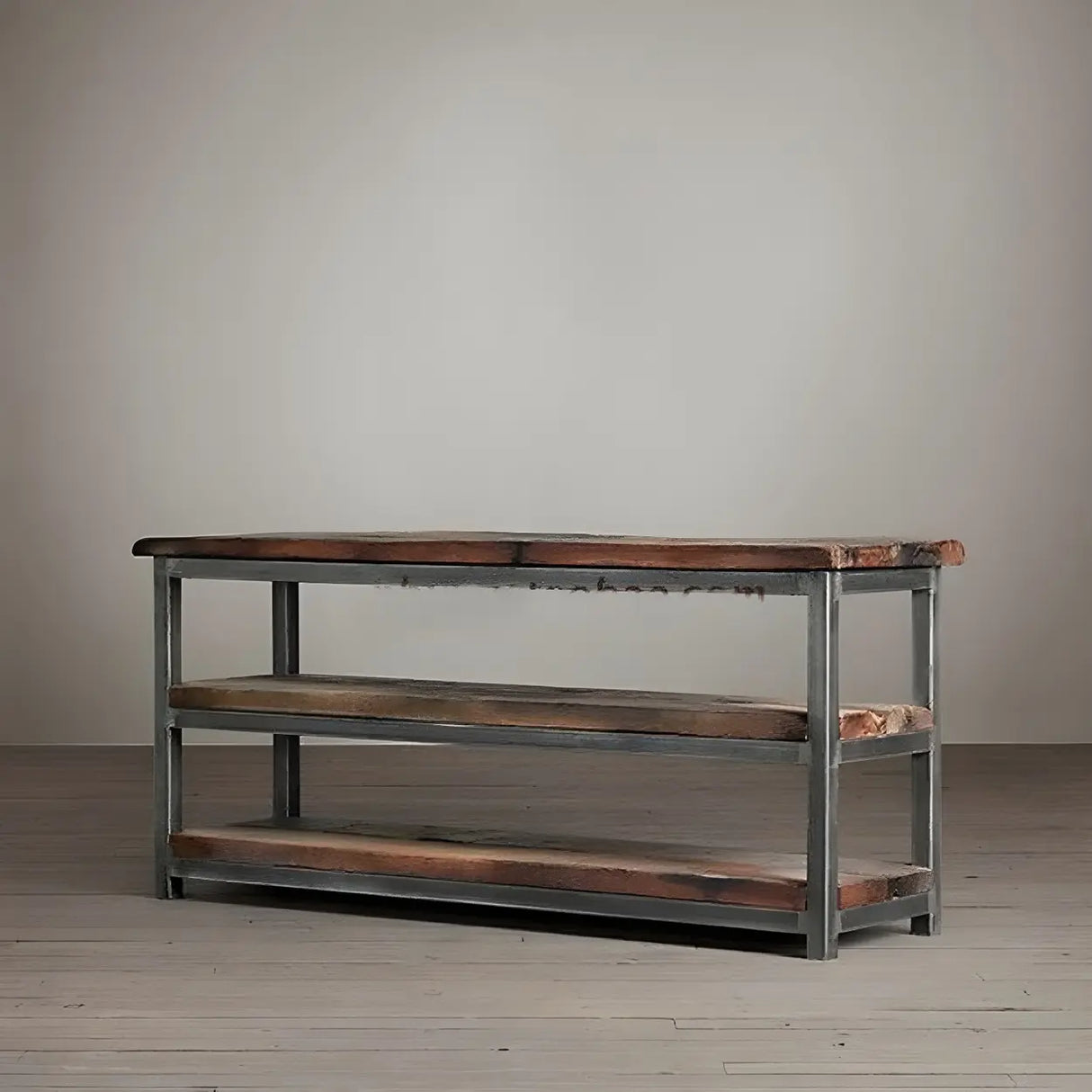 Industrial Rustic Metal Tall Wood Bookcase Black Brown Image - 7