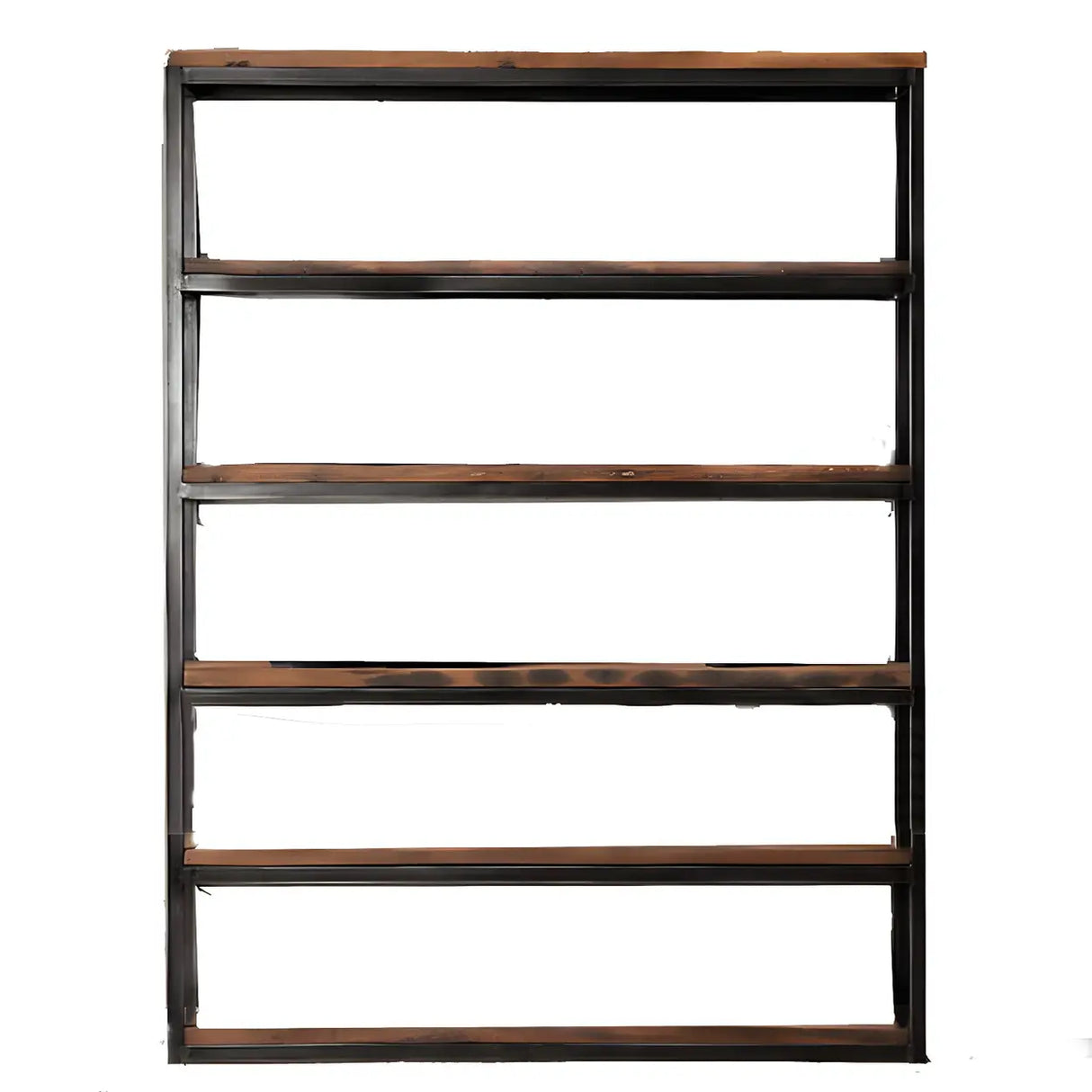 Industrial Rustic Metal Tall Wood Bookcase Black Brown Image - 8