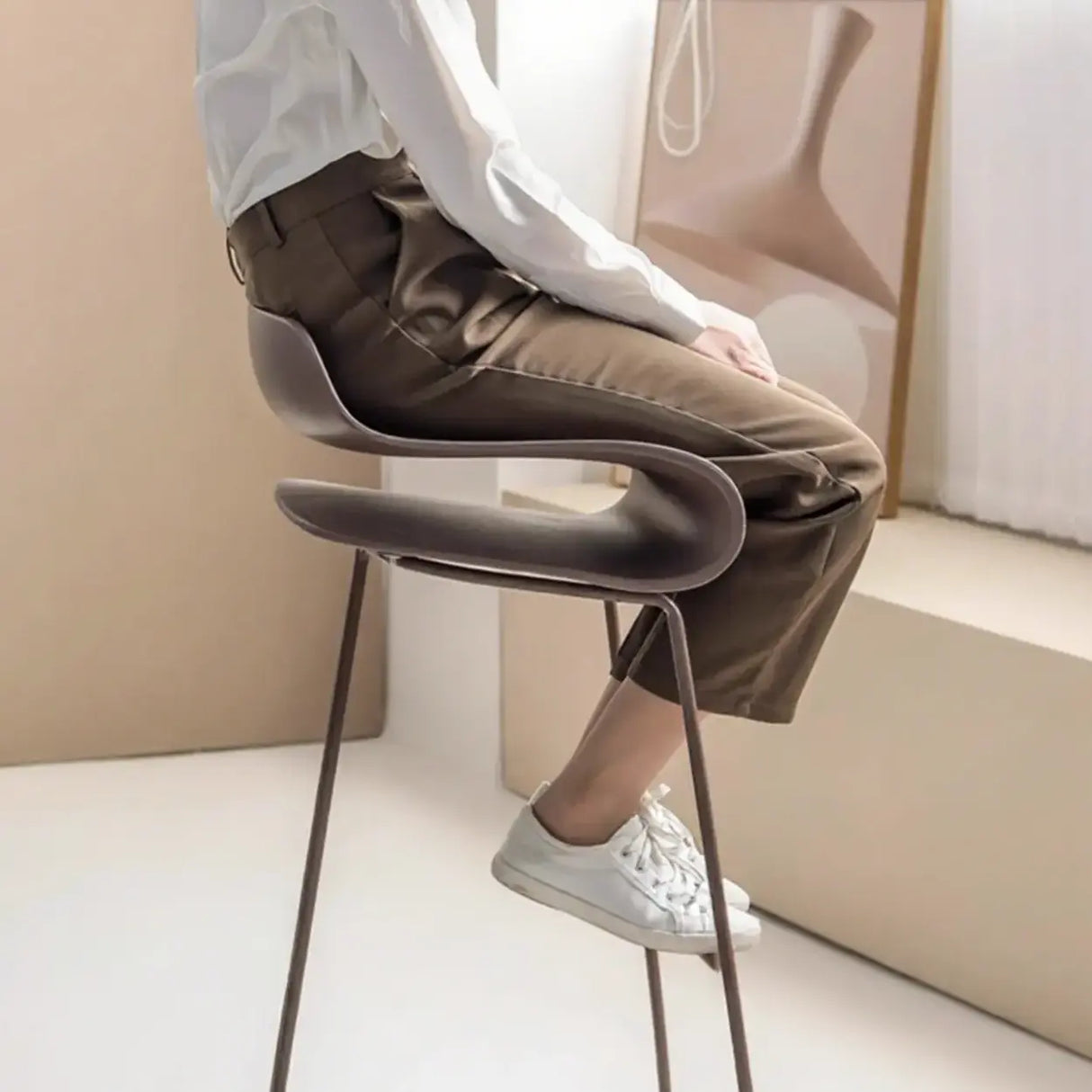 Industrial S-Curve Steel Frame Low Back Armless Bar Stool Image - 6