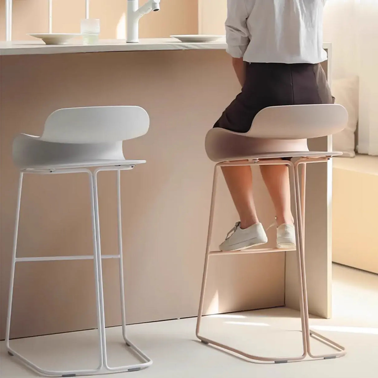 Industrial S-Curve Steel Frame Low Back Armless Bar Stool Image - 8