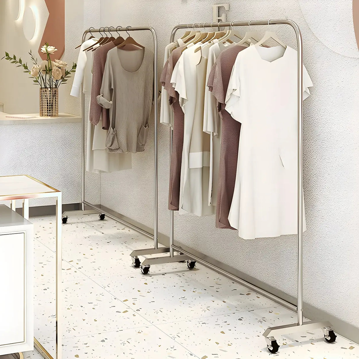 Industrial Silver Stainless Steel Coat Rack with Casters Image - 2