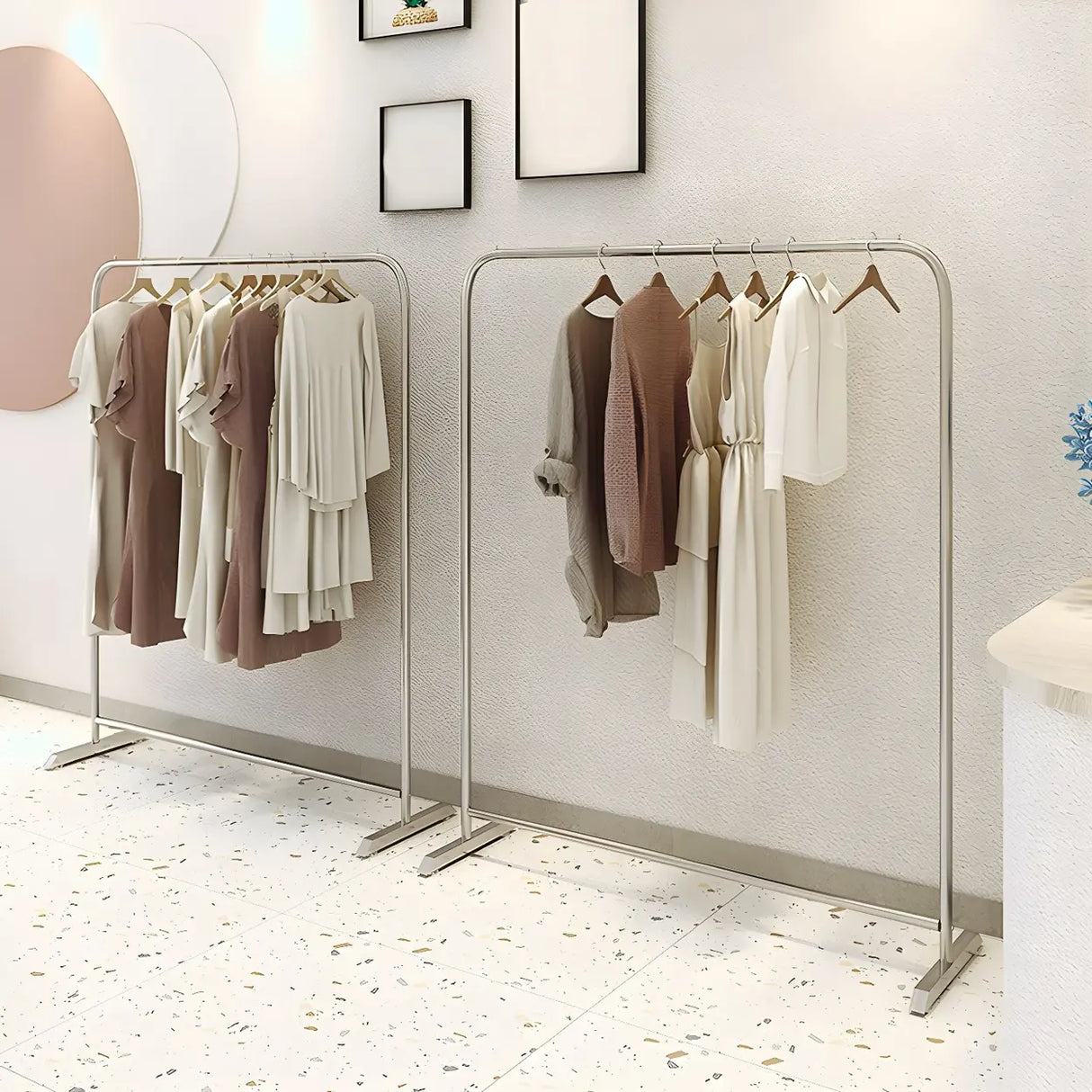 Industrial Silver Stainless Steel Coat Rack with Casters Image - 3