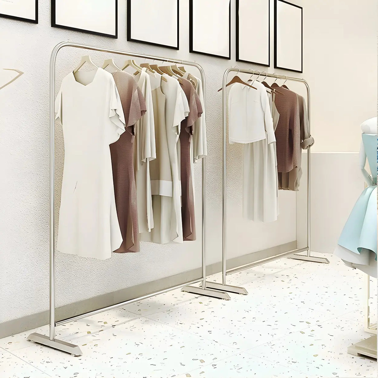 Industrial Silver Stainless Steel Coat Rack with Casters Image - 4