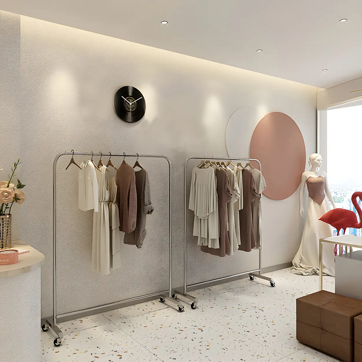 Industrial Silver Stainless Steel Coat Rack with Casters Image - 8