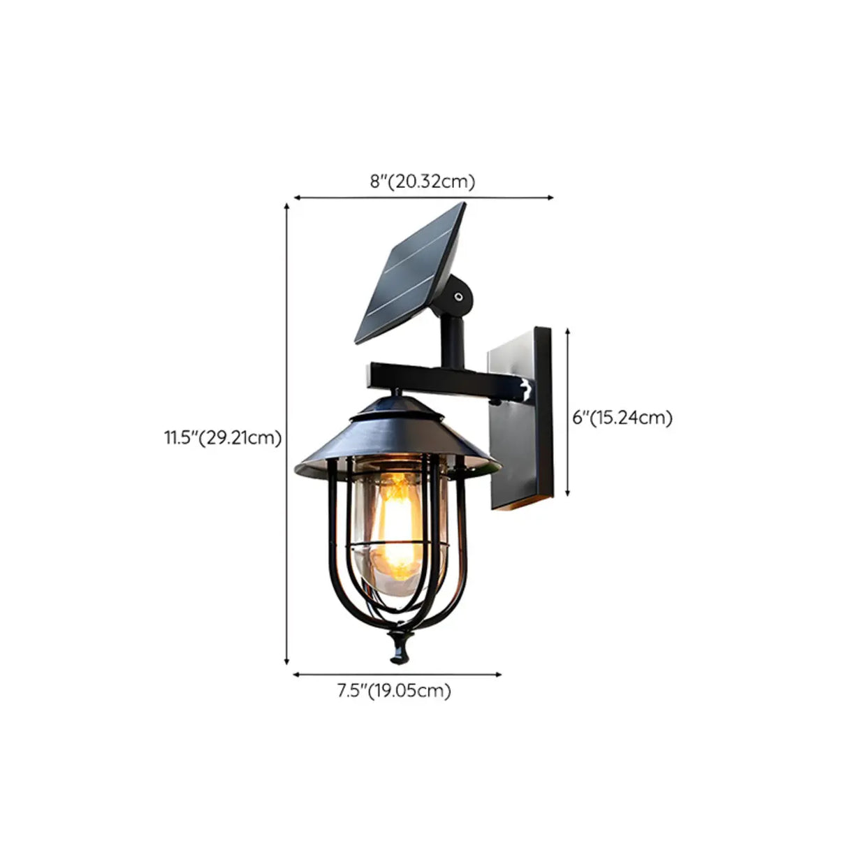 Industrial Solar-Power Black Cage Exterior Wall Light