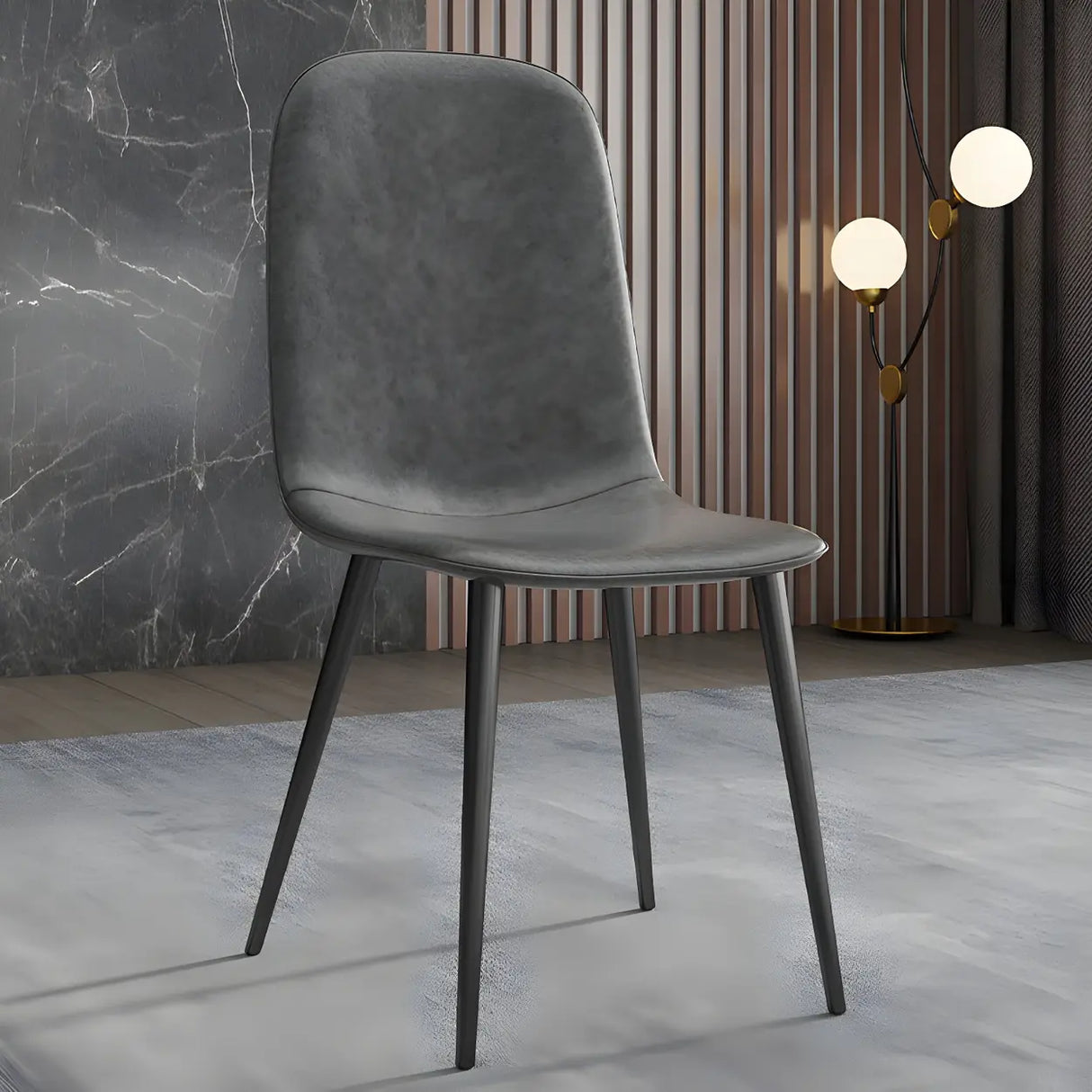 Industrial Solid Back Faux Leather Dining Side Chair Image - 1