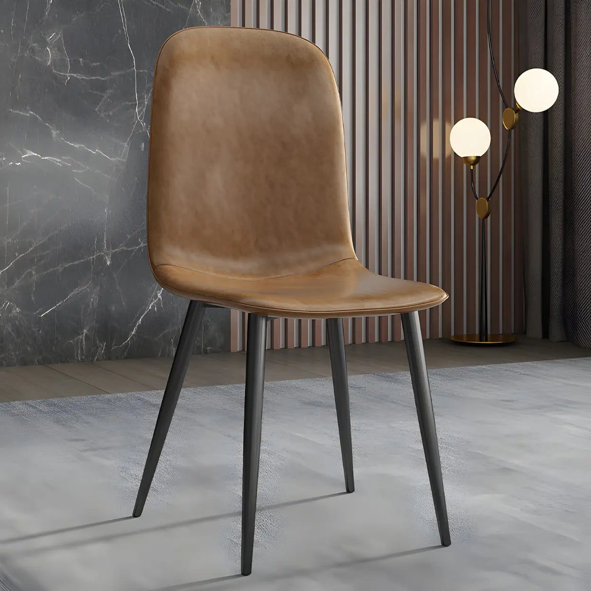 Industrial Solid Back Faux Leather Dining Side Chair Image - 3