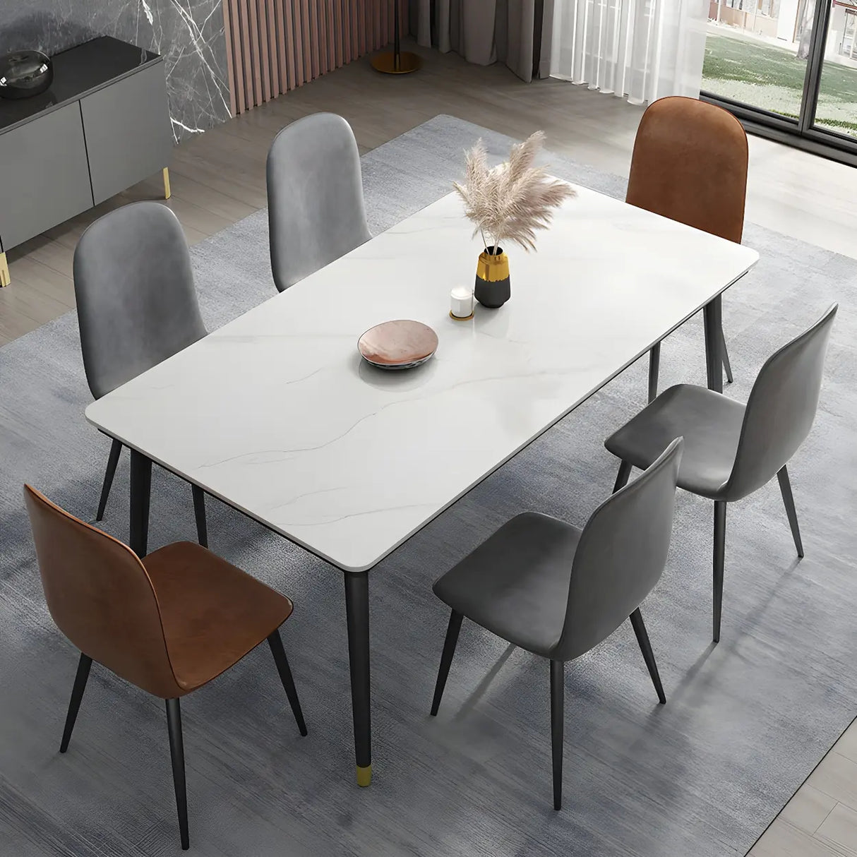 Industrial Solid Back Faux Leather Dining Side Chair Image - 5