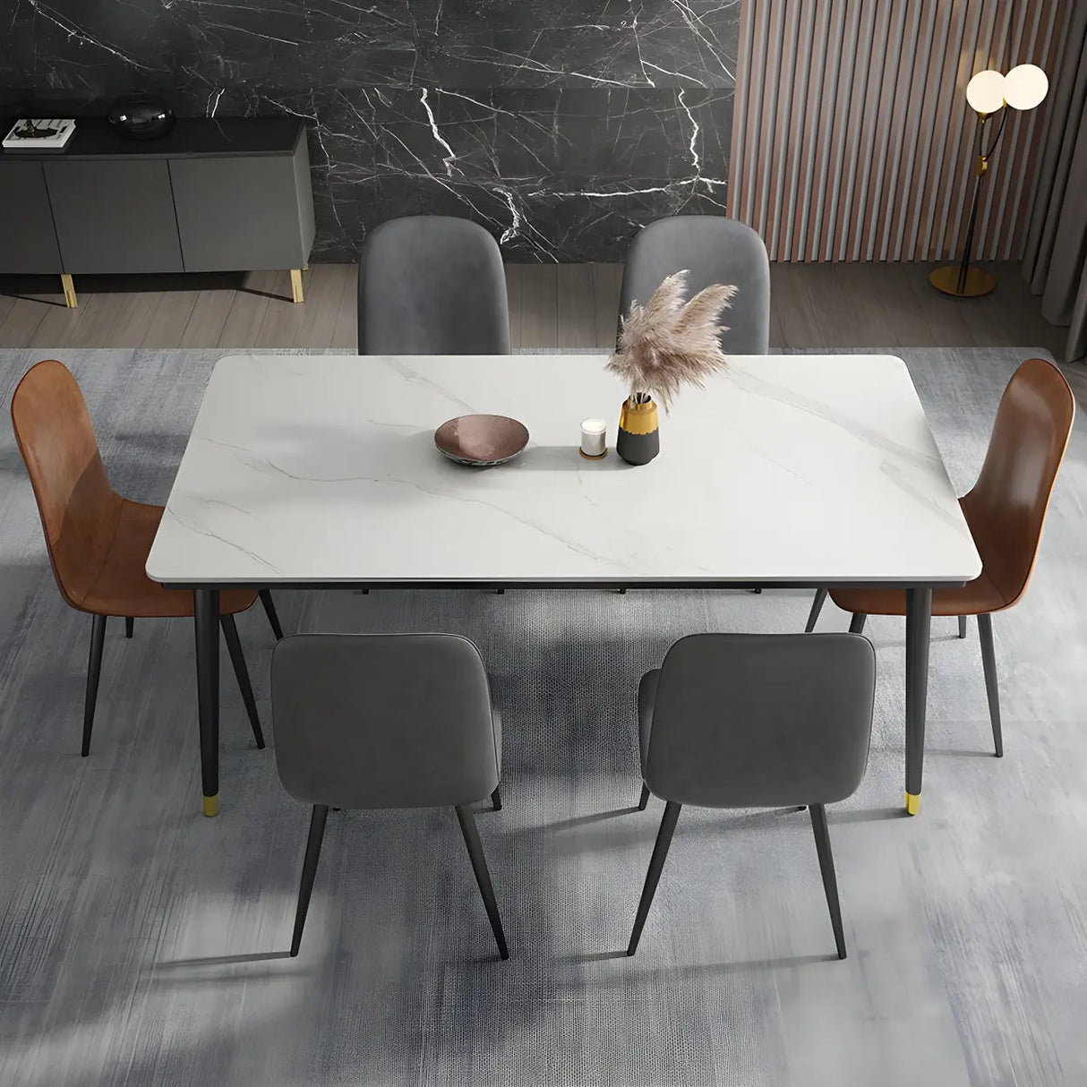 Industrial Solid Back Faux Leather Dining Side Chair Image - 6