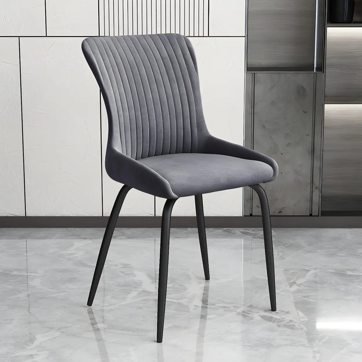 Industrial Solid Back Upholstered Dining Chair with Metal Legs Image - 1