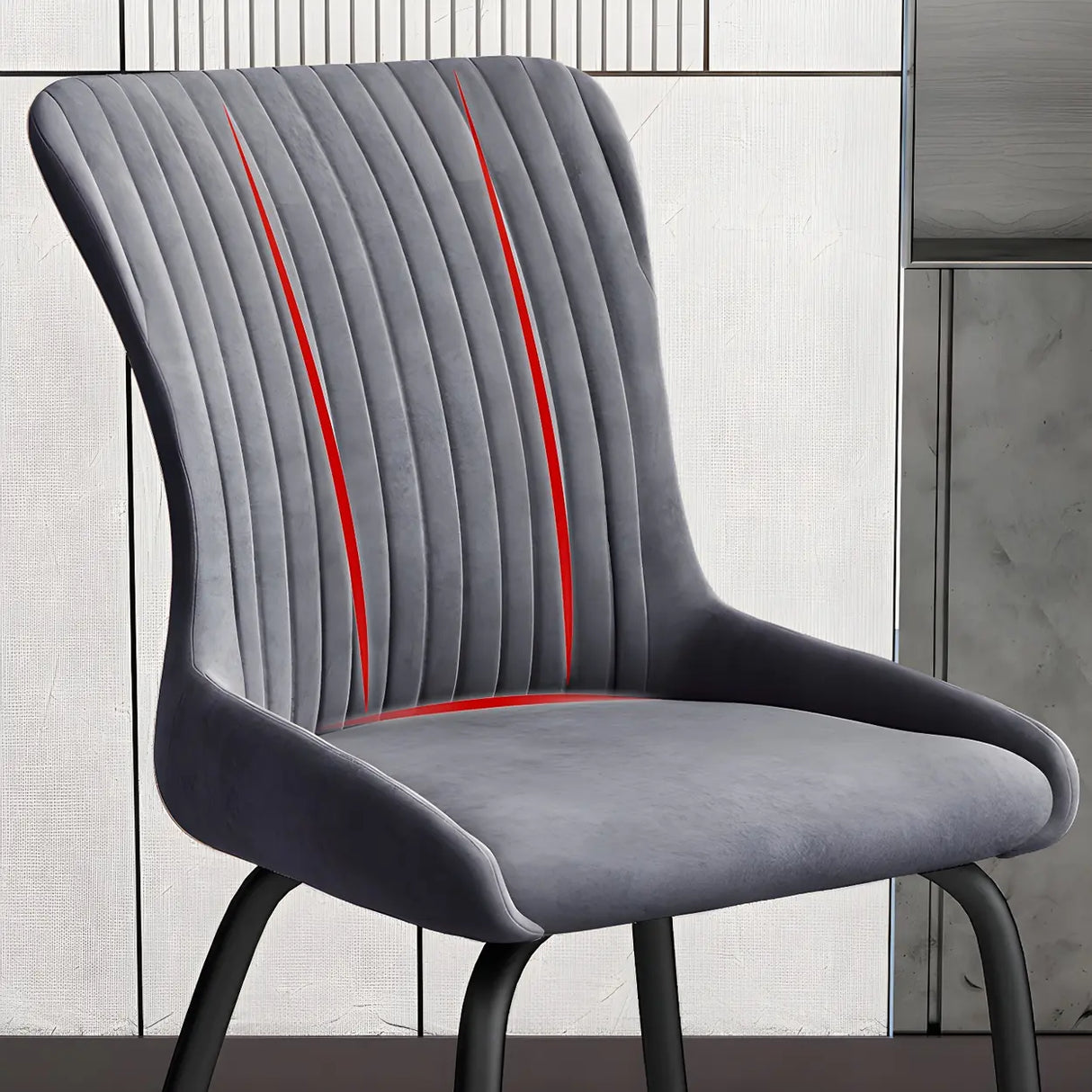 Industrial Solid Back Upholstered Dining Chair with Metal Legs Image - 11