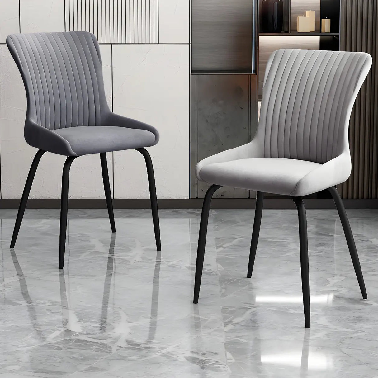 Industrial Solid Back Upholstered Dining Chair with Metal Legs Image - 18