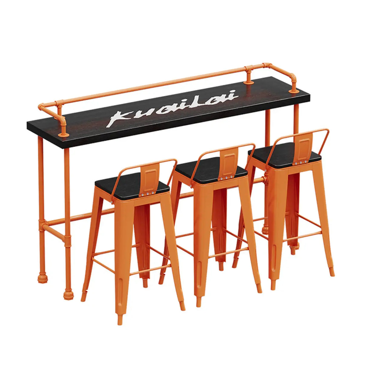 Industrial Spectator Height Bar Table with Orange Railing Image - 7