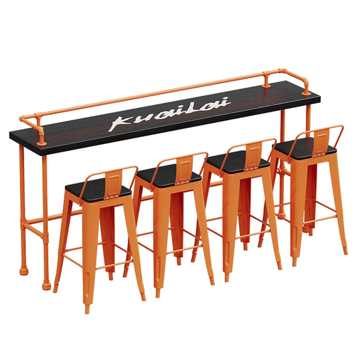 Industrial Spectator Height Bar Table with Orange Railing Image - 9